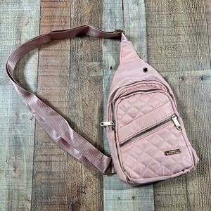 Pink Quilted Sling Bag Crossbody Backpack Travel Purse Adjustable Strap 11x6